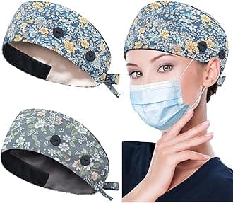 ABAMERICA Working Caps with Button and Sweatband, Adjustable Working Hats for Women Men, One Size(Tie Back or Toggle)