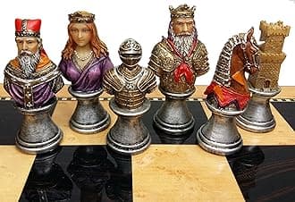 Medieval Times Crusades RED & Green Busts Set of Chess Men Pieces Hand Painted - NO Board