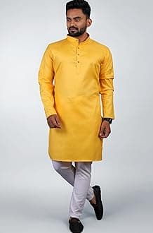 Multi Colored Cotton Plain Men's Ethnic Kurta Only