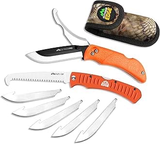 OUTDOOR EDGE RazorPro Double Blade Hunting Knife with Flip N’ Zip Bone Saw – Folding Knife with Gutting Blade & Replaceable RazorSafe Skinning Edge, Includes Camo Nylon Sheath
