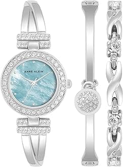 Women's Premium Crystal Accented Bangle Watch and Bracelet Set