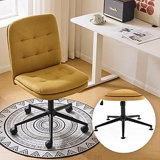 VINGLI Mid Back Armless Office Desk Chair with Wheels/no Wheels,360°Rocking Swivel Vanity Chair with Thickened Cushion,Adjustable Height Rolling for Reading Room, Make up, Linen Ginger Yellow
