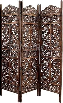 - Wooden Room Partition/Screen/Room Divider/Room Separator Traditional Handicrafts 6Ft (Dark Brown) (4 Panel) (3 Panel)