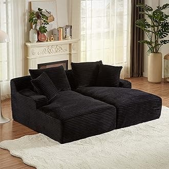 GNIXUU 78.8" Oversized Double Boneless Chaise Lounges Sofa Indoor, Comfy Modern Corduroy Compressed Cloud Couch, Upholstered Sleeper Loveseat Bed for Living Room Bedroom Apartment(Black)