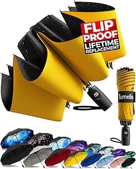 Flip-proof Inverted Travel Umbrella, Small Strong but Light Portable and Automatic Reverse Folding Rain Umbrella, Durable Premium Grip, Fits Car & Backpack