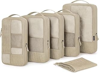 BAGSMART Compression Packing Cubes for Travel, 6 Set Packing Cubes for Carry on Suitcases, Compression Travel Cubes & Suitcase Organizer for Packing with Shoe Bag Khaki