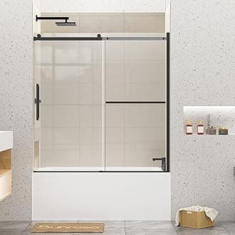 SunrosaBathtub Shower Doors 60"×60", Single Sliding Bathtub Door, Bath Tub Shower Door with Tempered Glass, Shower Glass Door for Bathtub in Matte Black