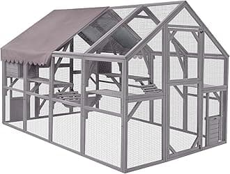 Catio Outdoor Cat Enclosure Large Cat Run with Bridges, Walks, Small Houses, Roof Cover 110"