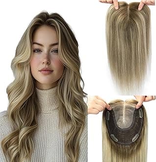 Hair Toppers for Women Real Human Hair, 65g 6x7inch Large Base 14inch human hair topper Dark Brown To Ash Brown Medium Blond Cover Gray Roots Add Volume (#3/8/22Toppers-14inch)