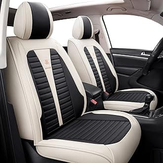 Faux Leather Front Car Seat Covers Automotive Vehicle Cushion Cover for Cars SUV Pick-up Truck Universal Fit Set for Auto Interior Accessories (Beige&Black-2)