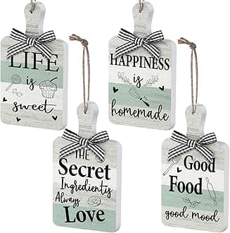 4 Pieces Wooden Tiered Tray Decor Kitchen Cutting Board Sign Farmhouse Wood Hanging Wall Art Sign Old Shack Kitchen Wall Decor Rustic Decor for Home Dining Living Room Bar Cafe Decoration