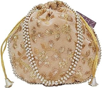 Potli Bag Velvet for ladies traditional Indian Wristlet women handbags with Drawstring Ethnic Embroidery Fashion Potli