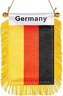 WXTWK 3 X 5 Inch Germany Flag German Window Hanging Flag Small Mini Car Flags Banners Rearview Mirror Decoration With Suction Cup Golden Fringy Banner