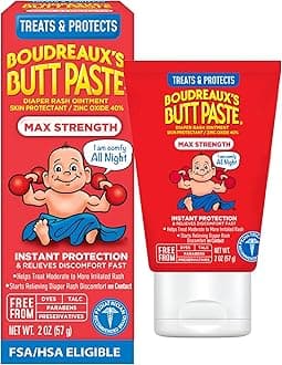 Boudreaux’s Butt Paste Max Strength Diaper Rash Cream for Baby, Ointment With Zinc Oxide, 2 oz Tube