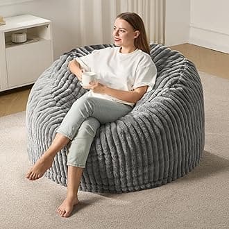 Hobestluk 4ft Bean Bag Chairs for Adults Large Beanbag Chair with Dutch Corded Plush Cover Big Bean Bag Chair for Living Room Bedroom Dorm Office - Grey (44" x 44" x 24")