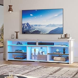 Bestier TV Stand for 75 inch TV, Tall LED Entertainment Center with Adjustable Shelf, Gaming TV Console with Storage for PS5, Modern TV Cabinet for Living Room Bedroom, White Marble