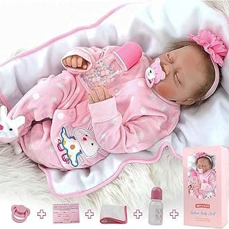 truly soft Realistic Reborn Baby Dolls 22 inches 55 cm Click to apply Newborn Baby Girl Doll with Plush Toys, Pink Outfit, Handmade Reborn Baby Doll Looks Like a Real (Closed-Eyes Girls)