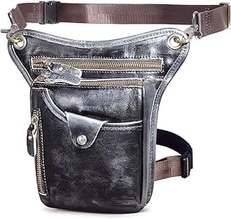 Le'aokuu Mens Genuine Leather Outdoor Sporting Hicking Waist Hip Pack Messenger Shoulder Drop Leg Thigh Bag Pouches For Women 211-5 X Silver-Black