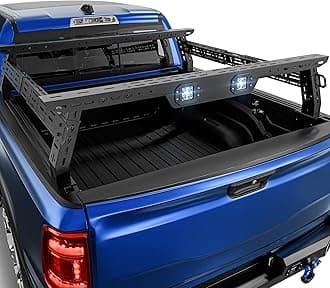Overland Truck Bed Racks Adjustable 14.5-17.3" High Cargo Carrier Compatible for Ford F-150/Dodge Ram 1500/Chevy Silverado 1500/GMC Sierra 150 with 2 Led Lights Back Ladder Rack