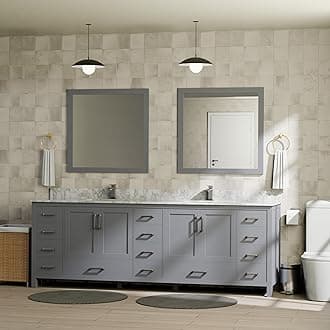 Big Sur 84 in. W x 22 in. D Dark Grey Double Bath Vanity, Carrara Marble Top, Faucet Set and 34 in. Mirrors