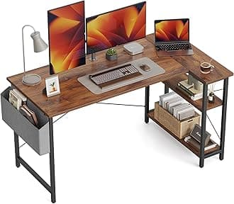 55 Inch Small L Shaped Computer Desk with Storage Shelves Home Office Corner Desk Study Writing Table, Deep Brown