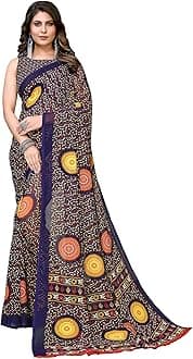 Yashika Women's Trendy Printed Georgette Purple Color Saree with Blouse Material