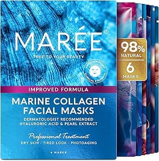 Collagen Facial Mask with Hyaluronic Acid — Sheet Face Mask Skincare — Centella Asiatica, Green & Red Algae Extract — Hydrating Facemask For Women Skin Care — Mascarillas Para La Cara — 6 Count