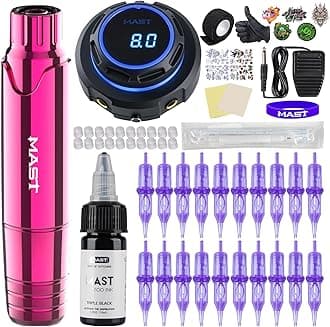 Mast Tattoo P10 Professional Tattoo Gun Kit Rotary Pen with Digital Power Supply 20Pcs Pro Needle Cartridges Complete Set for Detailed Work