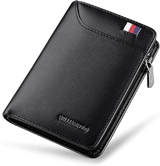 WILLIAMPOLO Men Wallets Genuine Leather Slim Wallet Mens Short Money Clips Small Coin Pocket Bifold Credit Card Holder Thin Purse with ID Window (Black)