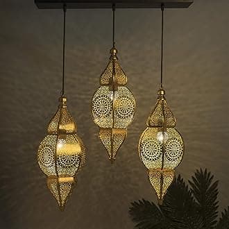 Homesake ® 3-Lights Linear 40W LED/Filament Cluster Chandelier Antique & Gold Metal Classic Moroccan Nargis Hanging Pendant Light for Kitchen Area and Dining Room- Black