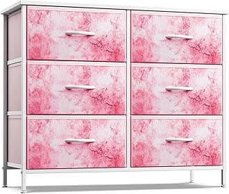 Sorbus Kids Dresser with 6 Drawers - Storage Chest Organizer Unit with Steel Frame, Wood Top & Handles, Tie-dye Fabric Bins for Clothes - Wide Furniture for Bedroom Hallway Kids Room Nursery & Closet