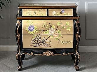 Oriental Gold Leaf Bombe Chest of Drawers, Chinese Cabinet Furniture