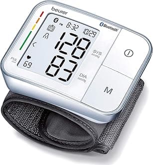 Beurer Bluetooth Smart, Wireless & Automatic Wrist Blood Pressure Monitor with Large LCD Display, Irregular Heartbeat Detection, Multi-Users, Syncs Readings to HealthCoach App, 60 Memory Spaces, BC57
