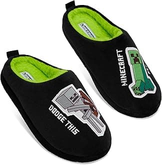 Minecraft Boys Slippers, Cozy Indoor House Shoes - Gamer Gifts for Boys
