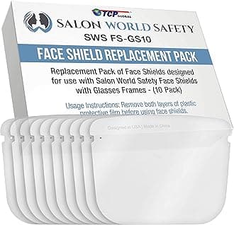 TCP Global Salon World Safety Replacement Face Shields Only (Pack of 10), Glasses Frames Not Included – Fits Most Brands, Ultra Clear, Full Face, Protect Eyes Nose Mouth, Anti-Fog PET Plastic, Goggles