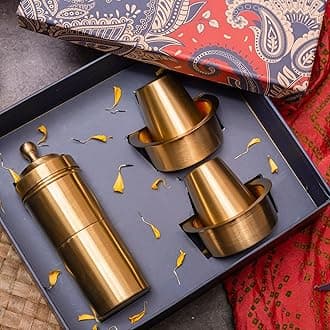 Premium Gift Hamper of Aroma : Pure Brass Coffee Filter and 2 Dabara Cup Set | Traditional South Indian Coffee Set | Premium Gift Box for Diwali, Festive & Corporate Gifting