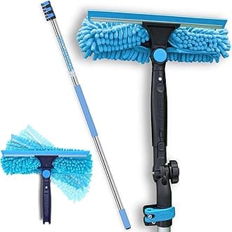 18ft Window Squeegee with Extension Pole, Window Cleaner Tool with 3-Stage Telescoping Pole, Window Cleaning Kit with 5-12ft Pole & Microfibre Cloths & Blades Replacements & Angle Adapter