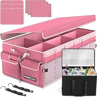 FORTEM Car Boot Organiser, Collapsible Multi Compartment SUV Organizer, Foldable Storage for Car Accessories for Women Men, 600D Oxford, Non Slip Bottom, Securing Straps, Soft Cover (105L)