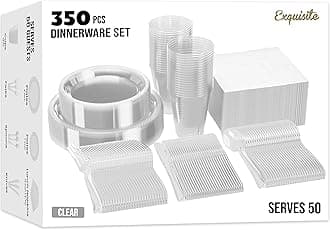 350 Pcs Clear Plastic Plates For Party, Clear Disposable Plates Set, 50 Of Each 9" Dinner Plate Set, 7" Dessert Plate, Cups, Napkins & Cutlery Plastic Dinnerware Set Exquisite