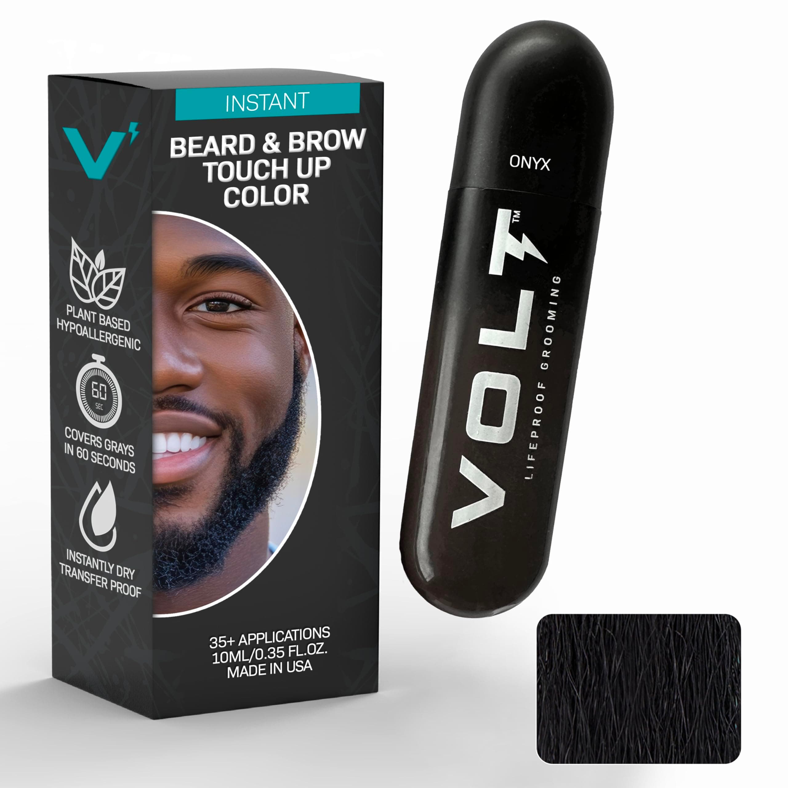 Grooming Instant Beard Color Single Pack - Quick Drying Plant Based Hypoallergenic Brush on Color for Beards, Mustaches, and Eyebrows - 0.35 Fl Oz (10 ml), Onyx (Black)