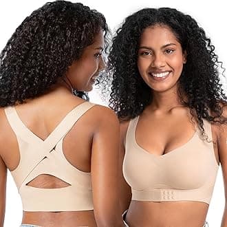 Posture Bra for Women Wireless Push Up Bralette Full Coverage Back Support Brasieres, Beige, XL