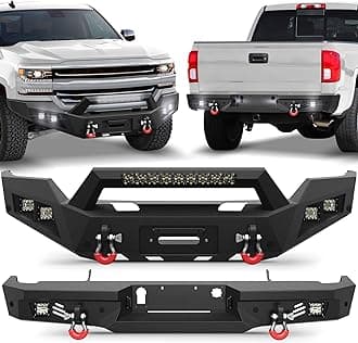 Silverado 1500 Front and Rear Bumper Kit for 2016 2017 2018 Chevy Silverado 1500 Pickup, Include Winch Plate, LED Lights, License Plate Lights and D-rings