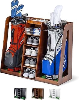 GoSports Premium Wooden Golf Bag Organizer and Storage Rack