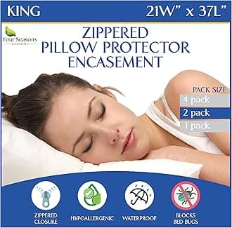 Waterproof King Pillow Protectors (Set of 2) – Zippered Pillow Cover Hypoallergenic Dust Allergy Proof Encasement