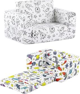 Tiita Kids Sofa Couch, Convertible Children Couch to Lounger, Toddler Comfy Sofa with Cute Graffiti Pattern Design for Girls and Boys, Graffiti