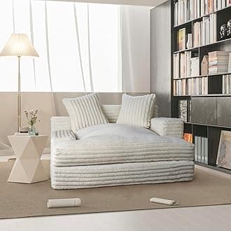 Daneey Chaise Lounge Chair Indoor Bedroom, Oversized Chaise Lounge Sofa Upholstered Soft Short Plush Couch Sofa Bed Sleeper Chair for Living Room with 2 Throw Pillows, Easy to Install