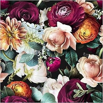 HAOKHOME Peel and Stick Floral Wallpaper Rose Daisy Removable Black/Pink/Purple Stick on Wild Mural 17.7in x 32.8ft