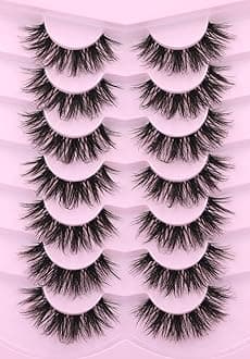 False Eyelashes Clear Band Faux Mink Lashes Fluffy 18mm Long Dramatic Invisible Wispy Lashes Fake Eye Lashes Pack by Kiromiro