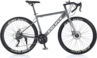 elittle Road Bike, Bicycle, Lightweight Aluminum Frame, Shimano 21 Speed Shifter, 27.6 x 11.0 inches (700 x 28 cm), Suitable Height 5 ft 3.0 inches (160 cm), Front and Rear Disc Brake, Drop Handle