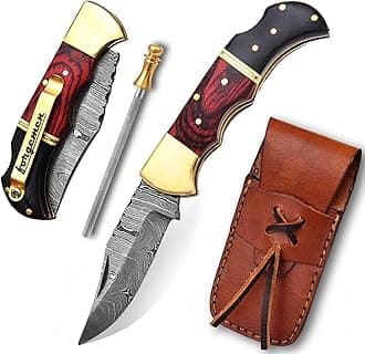 Limited Edition , Damascus Pocket knife , Damascus Pocket Knife with Clip , Pocket knife men , Pocket Knife , Custom knife , Damascus Pocket knife with sheath , Knife with sheath , Indoor & Outdoors Activities , Damascus Hunting knife , Folding Hunting Knives , Folding Pocket Knife (Red Wood)